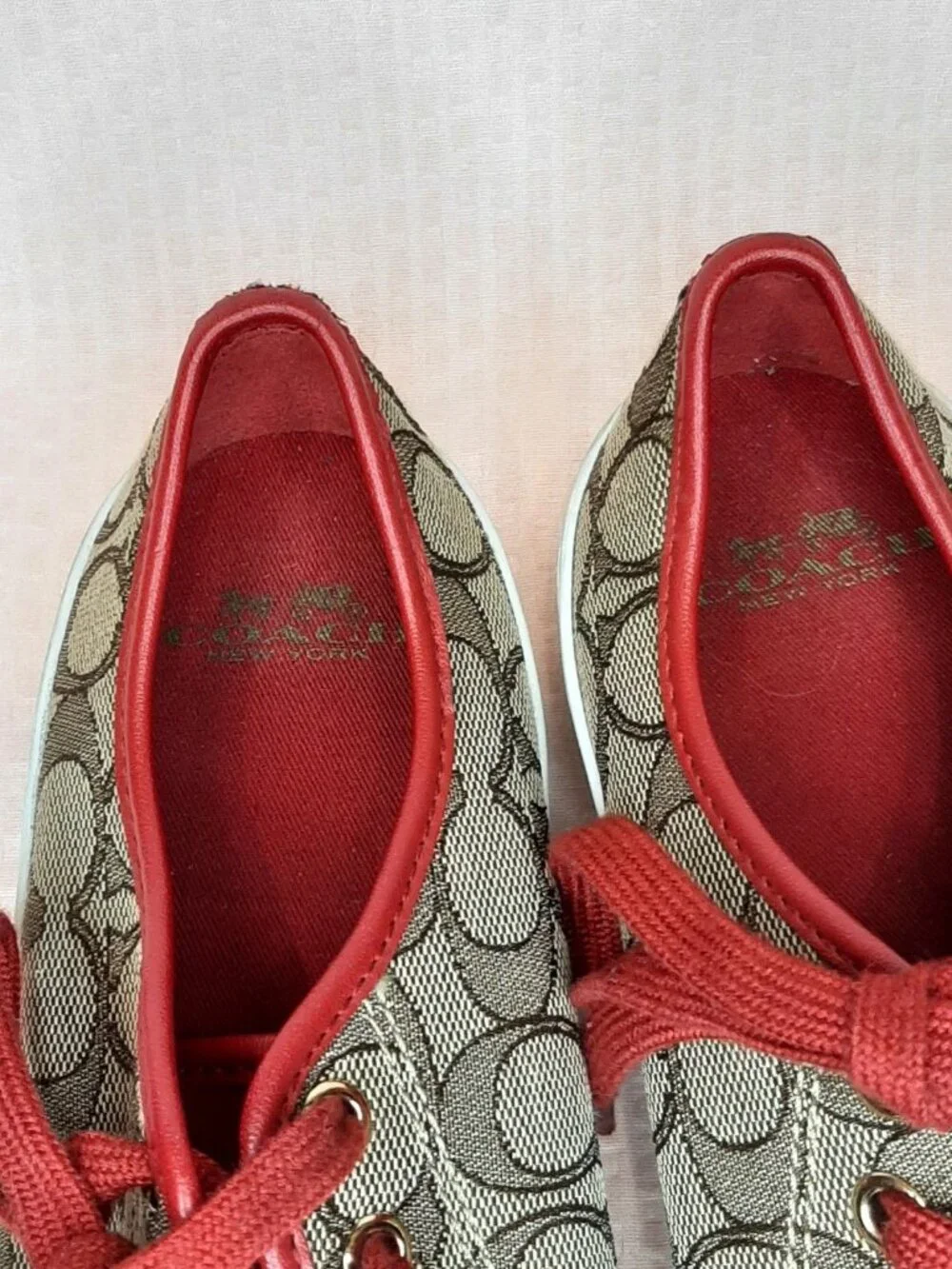 Coach Sneaker Brown Red Women Size 6.5 B Empire Canvas Athletic Fashion Shoes